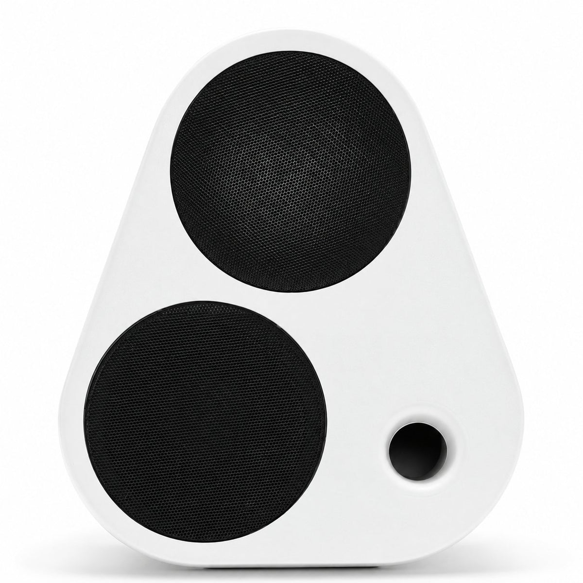 White ES2 from the front with two black speaker grilles #color_white